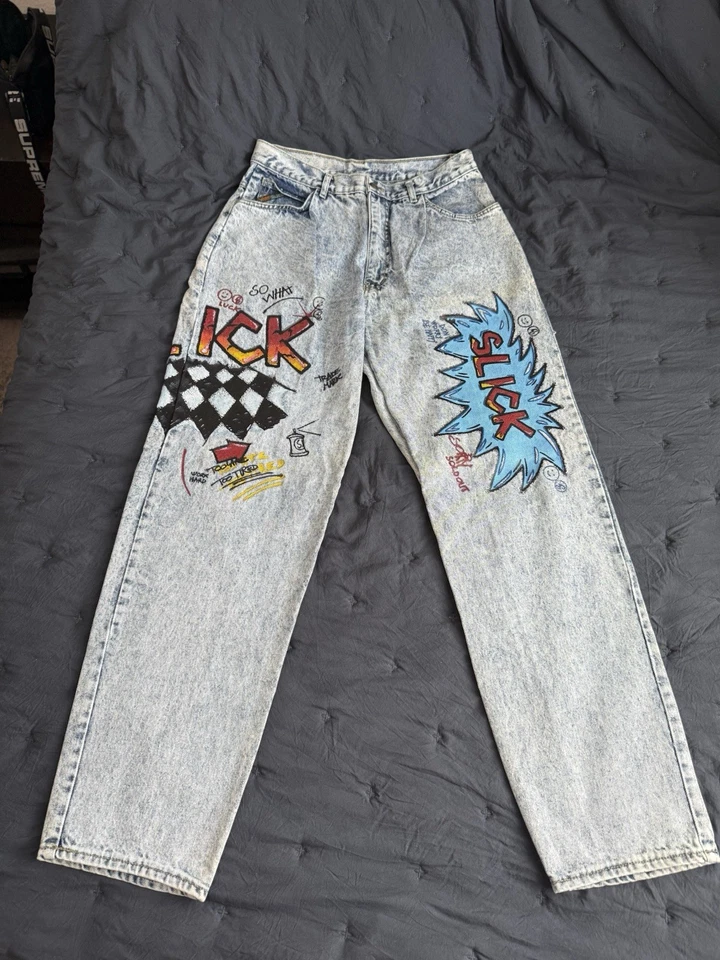 Jeans Vaqueros De Colección Años 80 90 Slick ACID WASH Azul PUNK Rock SKATER STREETWEAR Denim Foto 1 de 4