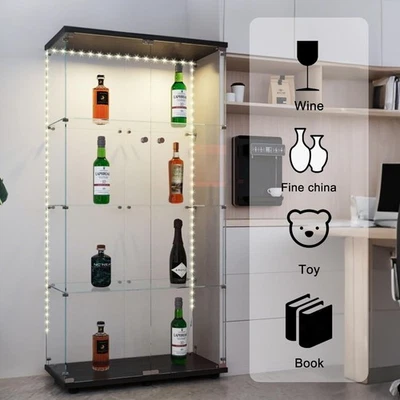 Floor Standing Curio Bookshelf W/door Glass Display Cabinet 4 Display Shelves - Image 1 of 4
