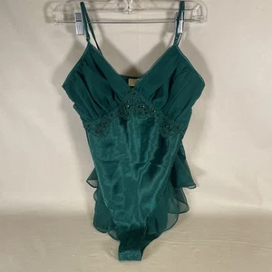Vintage Victoria’s Secret Gold Label Satin Teddy Body Smaragd Weiß Spitze M - Bild 1 von 11