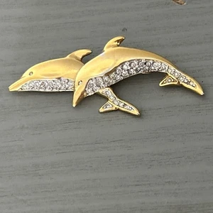 Vintage pin brooch: two sweet dolphins glittery Gold Tone Dolphin - Bild 1 von 11