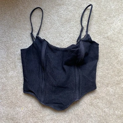 White Fox Boutique Black Denim Bustier Corset Camisole Top Size XS 100% Cotton - Image 1 of 4