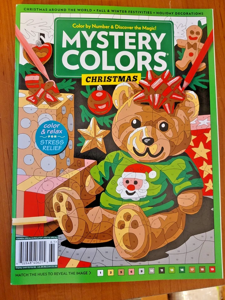 MYSTERY COLORS ADULT COLORING BOOK - Color By Number -Christmas Bear Issue- 2025 Foto 1 de 4