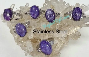Venta al por mayor 7 piezas anillos de cristal de acero inoxidable charoite natural (316) 10x14 mm - Imagen 1 de 3