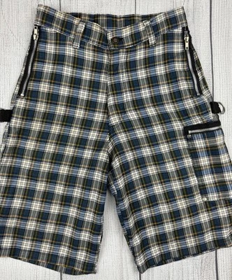¡En muy buen estado! Pantalones Cortos De Colección Dogpile Bondage A Cuadros Verano Slam Punk Y2K Azul Verde Talla 28 Foto 1 de 4