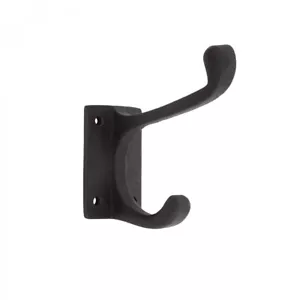 Double Coat Robe Wall Mount Hooks Black Wrought Iron 4" L Hat or Jacket Hanger - Picture 1 of 8