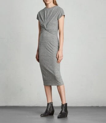 Vestido largo para mujer All Saints gris paloma gris a rayas nudo ceñido al cuerpo - Precio de venta sugerido por el fabricante £98 Foto 1 de 4