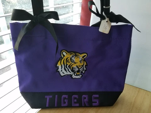 LSU Tigers Snap Tote Handbag Purse by Sandol Black Purple Cover