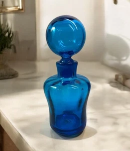Vintage Blenko Decanter Optic Glass Turquoise 8.5” w/Stopper Art Deco MCM 669 - Picture 1 of 16