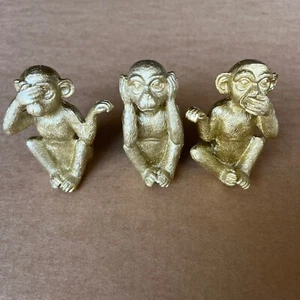 3er Set weise Affen Tisch Deko 7,9 cm Tier Figur nichts hören sehen sagen gold - Bild 1 von 3