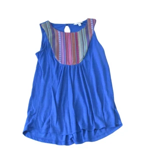 Charming Charlie Sleeveless Blouse Womens Medium Blue Keyhole Pullover Shirt Top - Picture 1 of 5