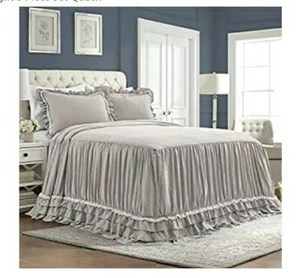 Lush Decor Ella Shabby Chic Ruffle Lace Bedspread Light Gray Farmhouse Style ... - Picture 1 of 6