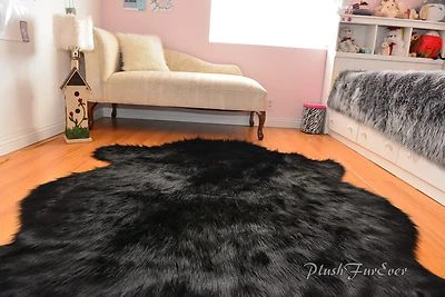 Sheepskin Flokati Nursery Black Bear Faux Fur Area Rug Lux Fur - Image 1 of 3