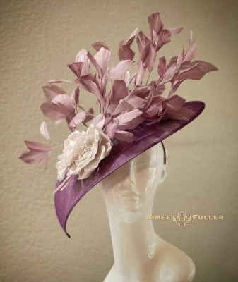 Kentucky Derby Fascinator Púrpura Rubor Rosa Berenjena Lavanda Melbourne Taza Sombrero Foto 1 de 4