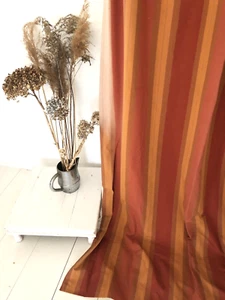 PAIR vintage LONG French BURGUNDY DRAPE cotton curtains STRIPES BACKED c1950 - Picture 1 of 11