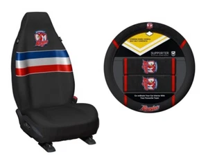 SET OF 2 SYDNEY ROOSTERS NRL TEAM FRONT CAR SEAT COVERS + STEERING WHEEL COVER - Bild 1 von 3