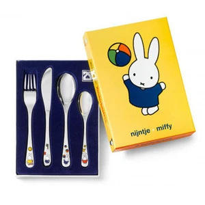 Kinderbesteck Kaninchen Hase miffy spielt 4-teilig mit Gravur personalisiert - Bild 1 von 4