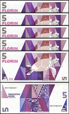 Aruba 5 Florin 1990, UNC, 5 Pcs LOT, P-6 - Image 1 of 4