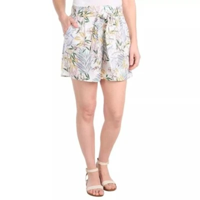Pantalones Cortos Dalia XXL Cinturón Corbata Mezcla Lino Elásticos Cintura Alta Transpirables Tropic Palm Foto 1 de 3