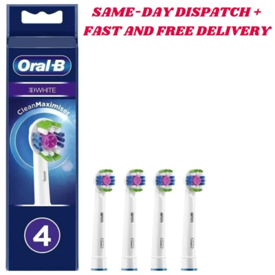 BRAUN ORAL-B 3D WHITE ELECTRIC TOOTHBRUSH REPLACEMENT BRUSH HEADS WHITE 4 HEADS
