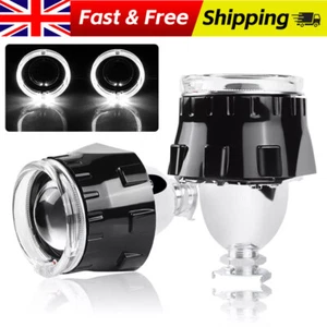 2X RHD 2.5" HID Bi-xenon Projector Lens Headlight Retrofit White LED Angel Eyes - Picture 1 of 10