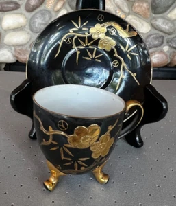 Taza y platillo Demitasse PINTADO A MANO CRAFTSMAN CHINA Japón 401 negro - Imagen 1 de 7