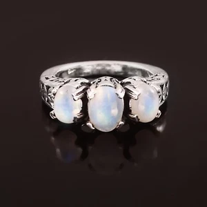 925 Sterling Silver Natural Rainbow Moonstone Gemstone Jewelry Ring Size (US) - Picture 1 of 3