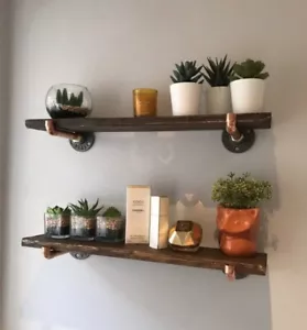 Chunky Single Shelf | Wooden shelf With Copper Pipe Brackets - Picture 1 of 4