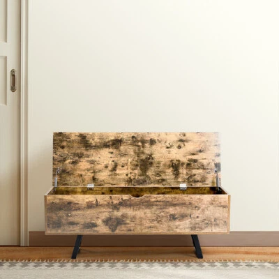 Industrial Wood Storage Chest Trunk Bedroom Shoes Organiser Bench w/ Flip Up Lid - Image 1 of 4