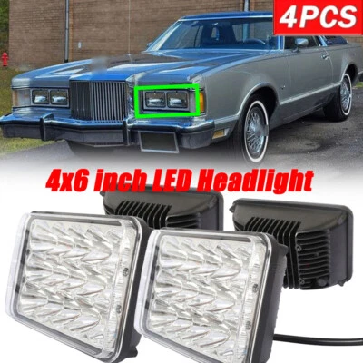 4pcs Fit Mercury Cougar Marquis 1977-1986 4x6'' inch LED Headlights Hi/Lo H4651 - Image 1 of 4
