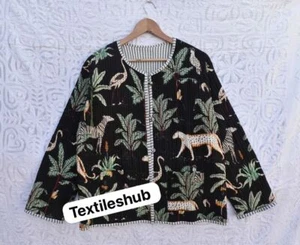 Indian Black Tiger Gesteppt 100% Baumwolljacke Handmade Jacke Damen Kleidung US - Bild 1 von 1