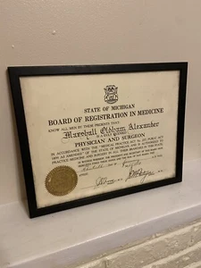 Licencia de médico y cirujano del estado de Michigan 1941 - Imagen 1 de 5