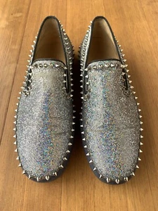 CHRISTIAN LOUBOUTIN Men Shoes Sneakers Slip-on Studs Glitters Low Cut 41 SLV PVC - Picture 1 of 13