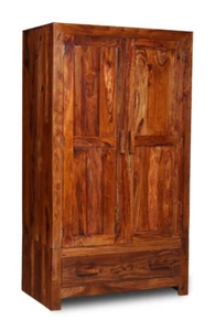 SOLID SHEESHAM WOOD CUBA DOUBLE WARDROBE NEW INDIAN FURNITURE - Picture 1 of 4
