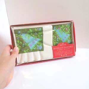 Vintage Hallmark Getränk Servietten Blau Weinblatt Glockenmuster Untersetzer Hochzeit - Bild 1 von 5