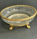 Antique French Bronze Ormolu Gold Gilt Cut Crystal Claw Footed Bowl 