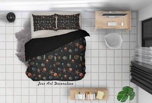 3D Jellyfish Starfish Fish Black Quilt Cover Set Duvet Cover Bedding Pillowcases - Picture 1 of 6