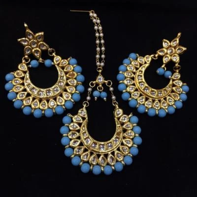 Maang tikka серьги Kundan золотистый бисер падение подвеской женщин Partywear - Изображение 1 из 4