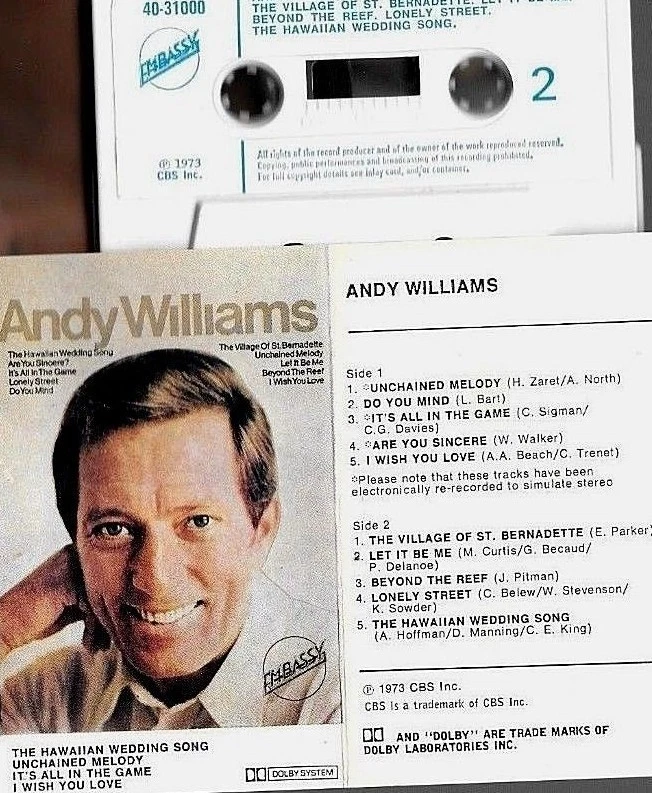  cassette tape ANDY WILLIAMS 1973 self titled embassy tape - Image 1 of 1