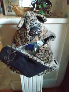 Animal Hat Hood Scarf with Paws Mittens Gloves Faux Fur Leopard Gold Accents - Picture 1 of 4