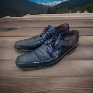 Mezlan Bellini Mens 13M Two Tone Lace Up Square Toe Ostrich Leg Eel Shoes Black - Picture 1 of 20