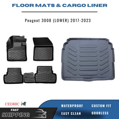 Car Floor Mats+LOWER Cargo Liner for Peugeot 3008 2017-2023 3D TPE Full Set - Image 1 of 4