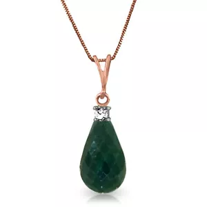Brand New 14K Solid Rose gold 18" fine Necklace wgenuine Diamond & Emerald - Picture 1 of 5