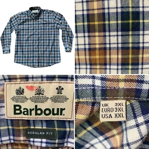 Barbour Reg Fit Long Sleeve Plaid Button Up Shirt 2XL Blue Yellow Cream Brown - Picture 1 of 13
