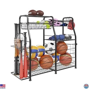 Garage Sports Equipment Organizer Rack with Wheels, Ball Storage & Gear Holder - Picture 1 of 7