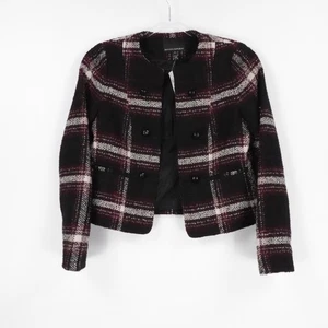 Banana Republic Jacket Women 6 Black Plaid Wool Blend Office Dark Academia - Picture 1 of 19