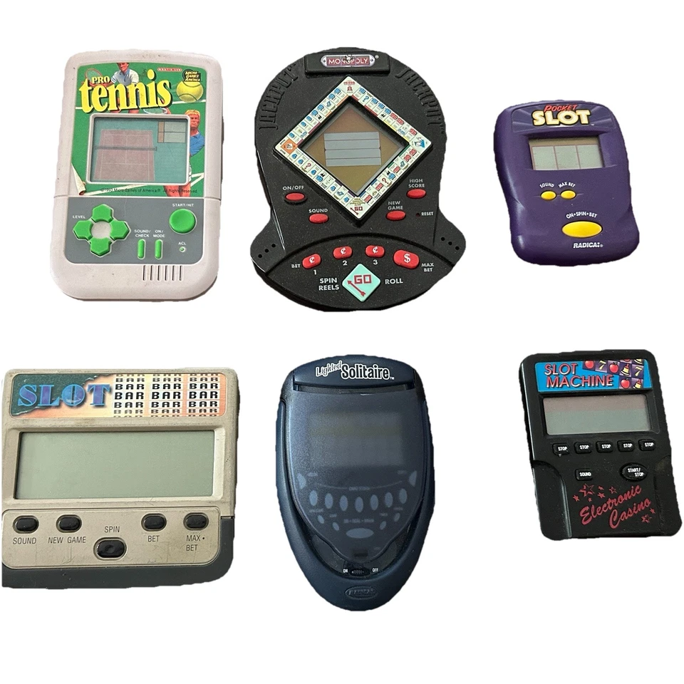 Lote de 6 Juegos Electrónicos Portátil De Colección Tragamonedas Solitario Monopoly Tenis Foto 1 de 4