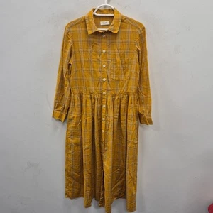 Toast Mia Chalkboard Mustard Yellow Plaid Check Cotton Midi Shirt Dress Uk 8 - Picture 1 of 7
