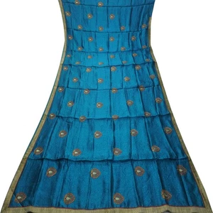 Saris vintage verde azulado 100 % seda pura bordado a mano sari 5YD decoración tela artesanal - Imagen 1 de 6