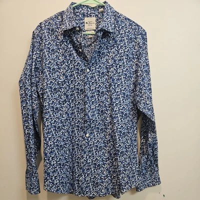 Ben Sherman Dress Shirt Men 34/35 Blue Long Sleeve Collared Floral Skinny Fit - Изображение 1 из 4