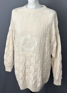 BURBERRYS CABLE KNIT JUMPER - LARGE BURBERRY LOGO - Size 38" Chest - Medium M - Picture 1 of 19